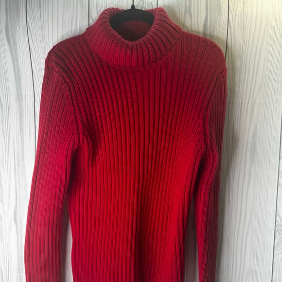 VTG Land's End Cable Knit Turtleneck Sweater Red L Women 100% Cotton Hong Kong - Picture 2 of 8